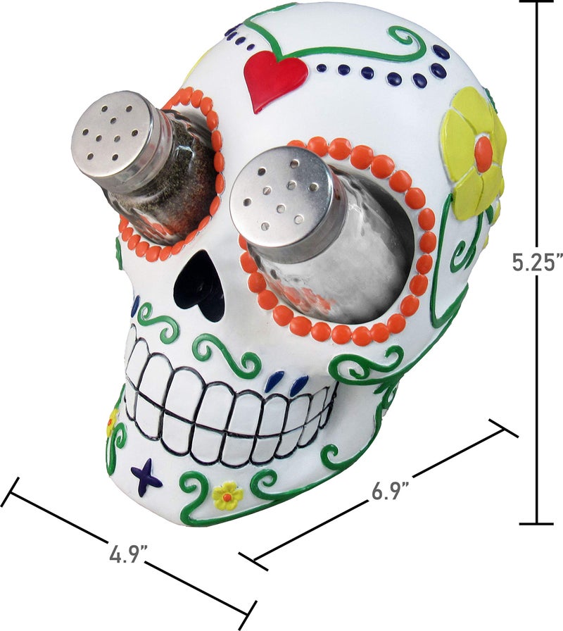 دوك DWK 7 بوصة Sugar 'N' Spice مرسومة يدويًا يوم الموتى Dia de Los Muertos Sugar Skull Salt and Pepper Shaker مجموعة طعام المطبخ - Image 5
